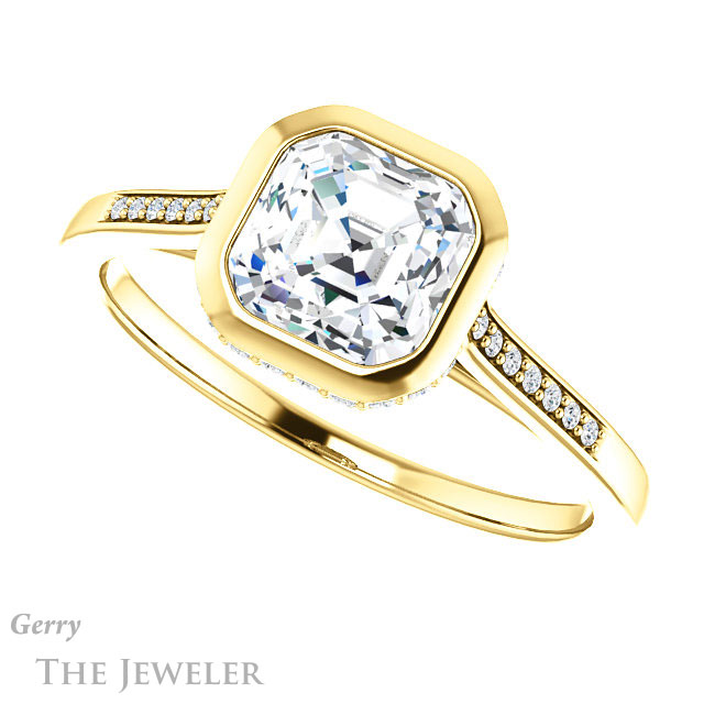14k Yellow Gold Asscher Cut Forever One Engagement Ring Setting #GTJ1037-asscher-fo-y 5 14k Yellow Gold Asscher Cut Forever One Engagement Ring Setting #GTJ1037-asscher-fo-y