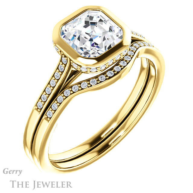 14k Yellow Gold Asscher Cut Forever One Engagement Ring Setting #GTJ1037-asscher-fo-y 6 14k Yellow Gold Asscher Cut Forever One Engagement Ring Setting #GTJ1037-asscher-fo-y