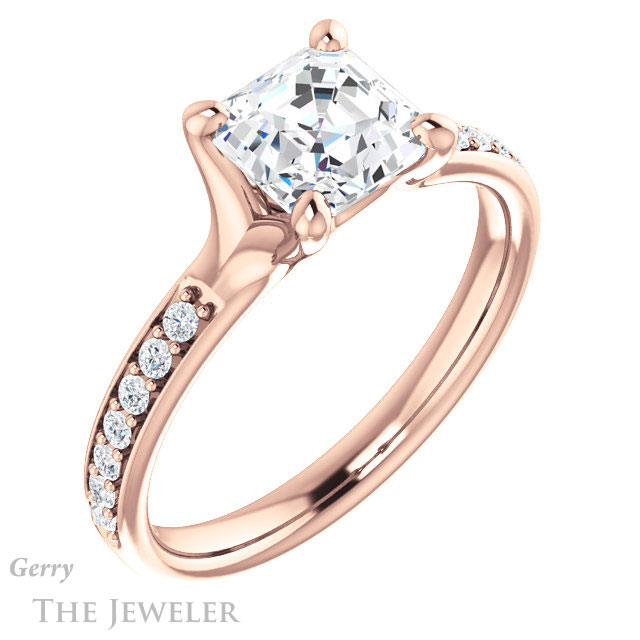14k Rose Gold Asscher Cut Forever One Engagement Ring Setting #GTJ1039-asscher-fo-r 4 14k Rose Gold Asscher Cut Forever One Engagement Ring Setting #GTJ1039-asscher-fo-r