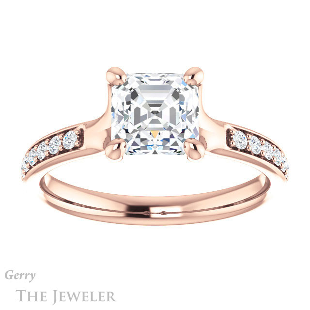 14k Rose Gold Asscher Cut Forever One Engagement Ring Setting #GTJ1039-asscher-fo-r