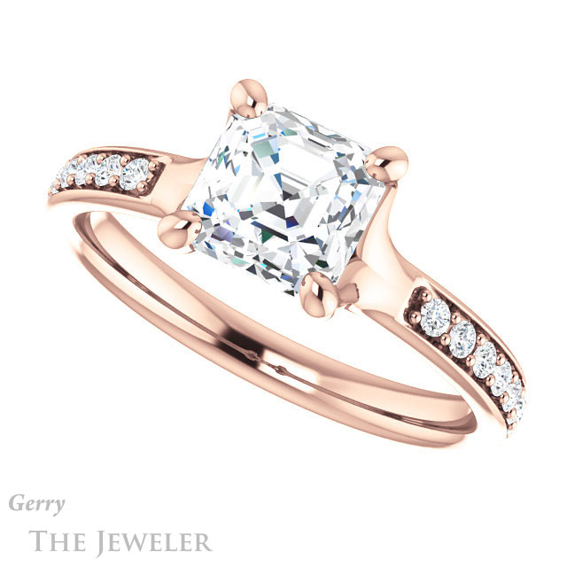 14k Rose Gold Asscher Cut Forever One Engagement Ring Setting #GTJ1039-asscher-fo-r 5 14k Rose Gold Asscher Cut Forever One Engagement Ring Setting #GTJ1039-asscher-fo-r