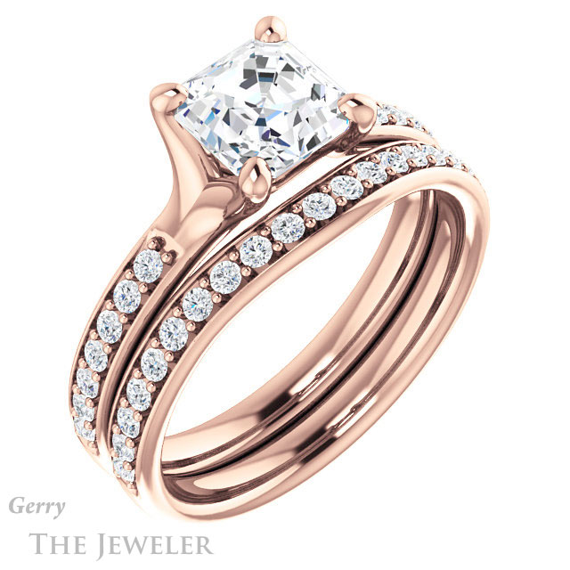 14k Rose Gold Asscher Cut Forever One Engagement Ring Setting #GTJ1039-asscher-fo-r 6 14k Rose Gold Asscher Cut Forever One Engagement Ring Setting #GTJ1039-asscher-fo-r