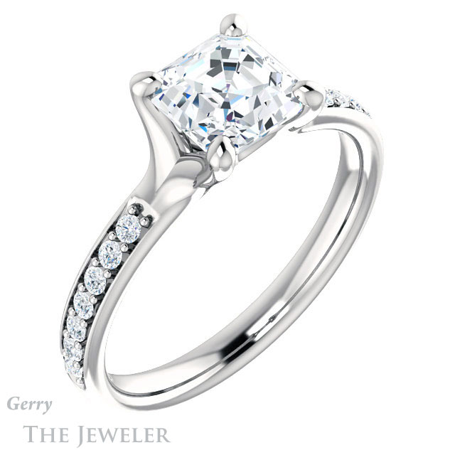14k White Gold Asscher Cut Forever One Engagement Ring Setting #GTJ1039-asscher-fo-w 4 14k White Gold Asscher Cut Forever One Engagement Ring Setting #GTJ1039-asscher-fo-w