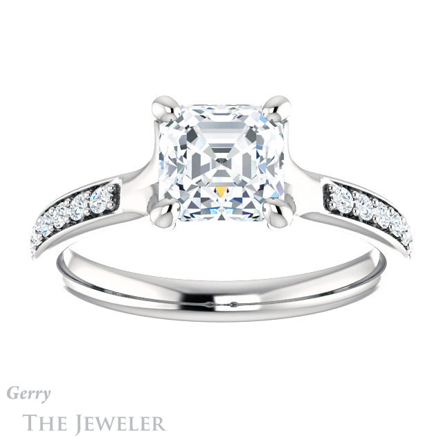 14k White Gold Asscher Cut Forever One Engagement Ring Setting #GTJ1039-asscher-fo-w
