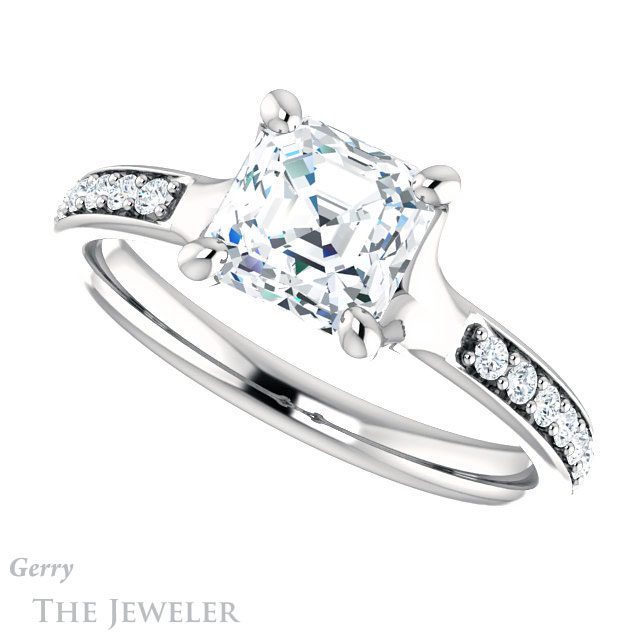 14k White Gold Asscher Cut Forever One Engagement Ring Setting #GTJ1039-asscher-fo-w 5 14k White Gold Asscher Cut Forever One Engagement Ring Setting #GTJ1039-asscher-fo-w