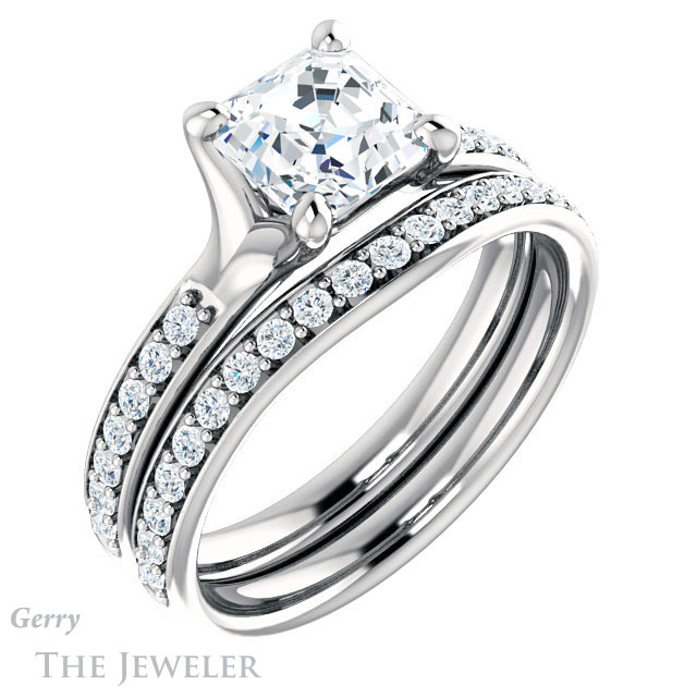 14k White Gold Asscher Cut Forever One Engagement Ring Setting #GTJ1039-asscher-fo-w 6 14k White Gold Asscher Cut Forever One Engagement Ring Setting #GTJ1039-asscher-fo-w