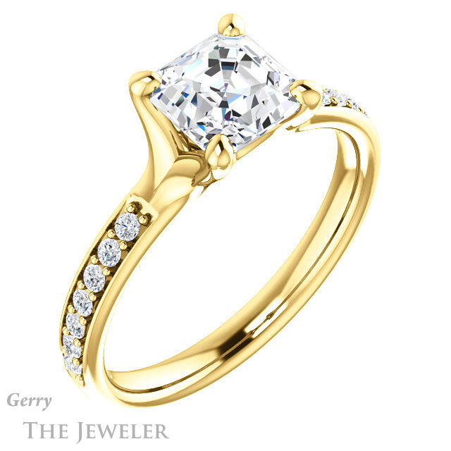 14k Yellow Gold Asscher Cut Forever One Engagement Ring Setting #GTJ1039-asscher-fo-y 4 14k Yellow Gold Asscher Cut Forever One Engagement Ring Setting #GTJ1039-asscher-fo-y