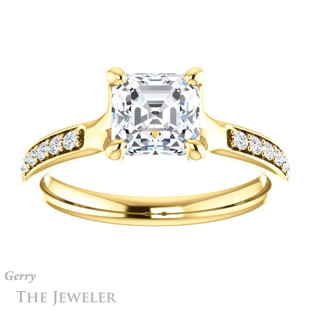 14k Yellow Gold Asscher Cut Forever One Engagement Ring Setting #GTJ1039-asscher-fo-y 1 14k Yellow Gold Asscher Cut Forever One Engagement Ring Setting #GTJ1039-asscher-fo-y