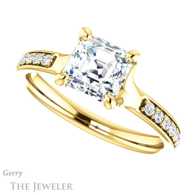 14k Yellow Gold Asscher Cut Forever One Engagement Ring Setting #GTJ1039-asscher-fo-y 5 14k Yellow Gold Asscher Cut Forever One Engagement Ring Setting #GTJ1039-asscher-fo-y