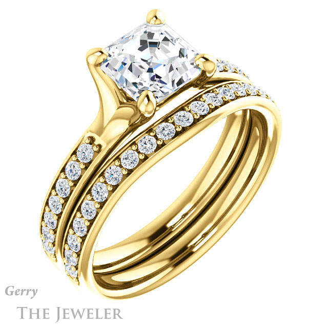 14k Yellow Gold Asscher Cut Forever One Engagement Ring Setting #GTJ1039-asscher-fo-y 6 14k Yellow Gold Asscher Cut Forever One Engagement Ring Setting #GTJ1039-asscher-fo-y
