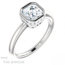 14k White Gold Asscher Cut Forever One Engagement Ring Setting #GTJ1040-asscher-fo-w 4 14k White Gold Asscher Cut Forever One Engagement Ring Setting #GTJ1040-asscher-fo-w