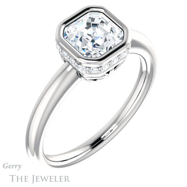 14k White Gold Asscher Cut Forever One Engagement Ring Setting #GTJ1040-asscher-fo-w 4 14k White Gold Asscher Cut Forever One Engagement Ring Setting #GTJ1040-asscher-fo-w