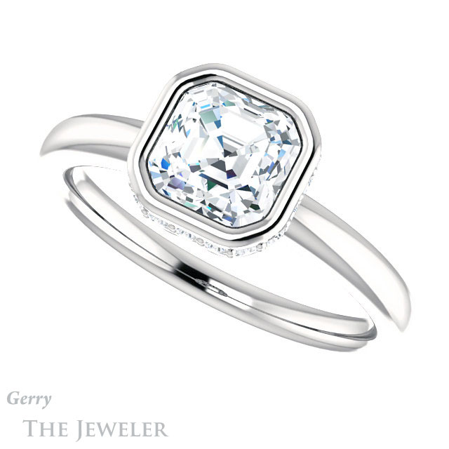 14k White Gold Asscher Cut Forever One Engagement Ring Setting #GTJ1040-asscher-fo-w 5 14k White Gold Asscher Cut Forever One Engagement Ring Setting #GTJ1040-asscher-fo-w