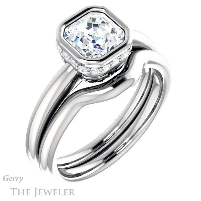 14k White Gold Asscher Cut Forever One Engagement Ring Setting #GTJ1040-asscher-fo-w 6 14k White Gold Asscher Cut Forever One Engagement Ring Setting #GTJ1040-asscher-fo-w