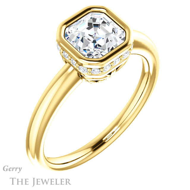 14k Yellow Gold Asscher Cut Forever One Engagement Ring Setting #GTJ1040-asscher-fo-y 4 14k Yellow Gold Asscher Cut Forever One Engagement Ring Setting #GTJ1040-asscher-fo-y