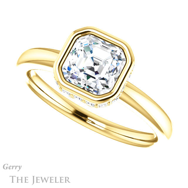 14k Yellow Gold Asscher Cut Forever One Engagement Ring Setting #GTJ1040-asscher-fo-y 5 14k Yellow Gold Asscher Cut Forever One Engagement Ring Setting #GTJ1040-asscher-fo-y