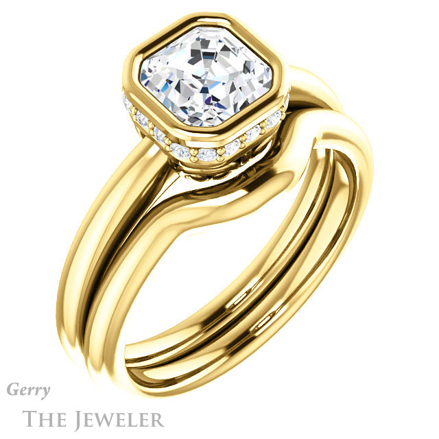 14k Yellow Gold Asscher Cut Forever One Engagement Ring Setting #GTJ1040-asscher-fo-y 6 14k Yellow Gold Asscher Cut Forever One Engagement Ring Setting #GTJ1040-asscher-fo-y
