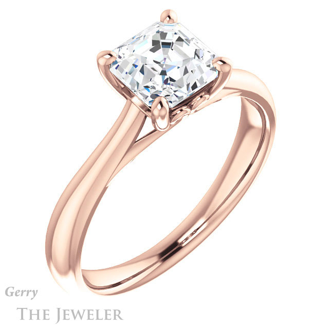 14k Rose Gold Asscher Cut Forever One Engagement Ring Setting #GTJ1042-asscher-fo-r