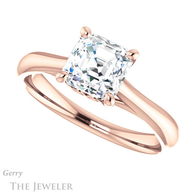 14k Rose Gold Asscher Cut Forever One Engagement Ring Setting #GTJ1042-asscher-fo-r