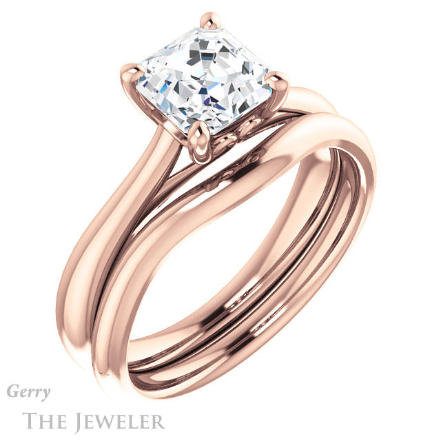 14k Rose Gold Asscher Cut Forever One Engagement Ring Setting #GTJ1042-asscher-fo-r
