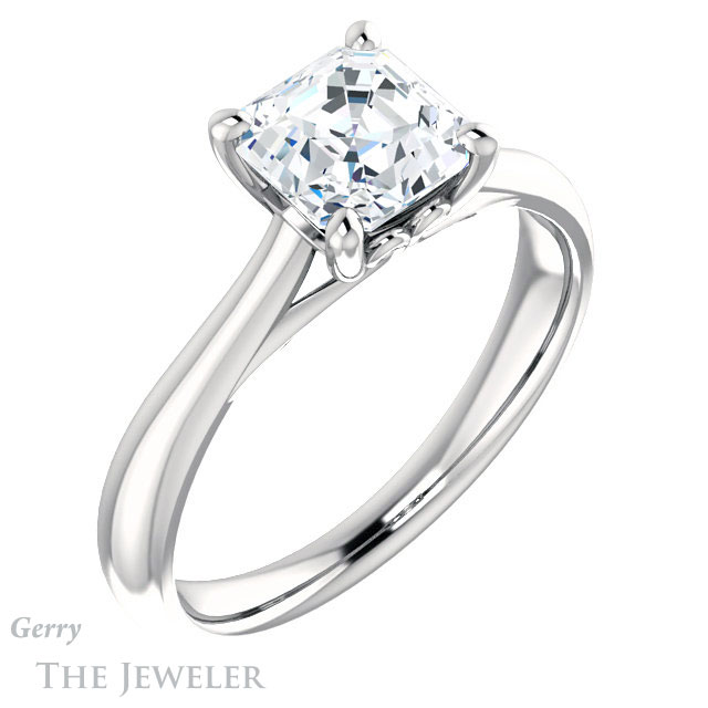 14k White Gold Asscher Cut Forever One Engagement Ring Setting #GTJ1042-asscher-fo-w 4 14k White Gold Asscher Cut Forever One Engagement Ring Setting #GTJ1042-asscher-fo-w