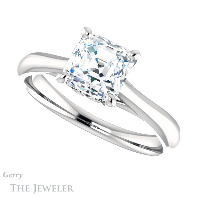 14k White Gold Asscher Cut Forever One Engagement Ring Setting #GTJ1042-asscher-fo-w 5 14k White Gold Asscher Cut Forever One Engagement Ring Setting #GTJ1042-asscher-fo-w