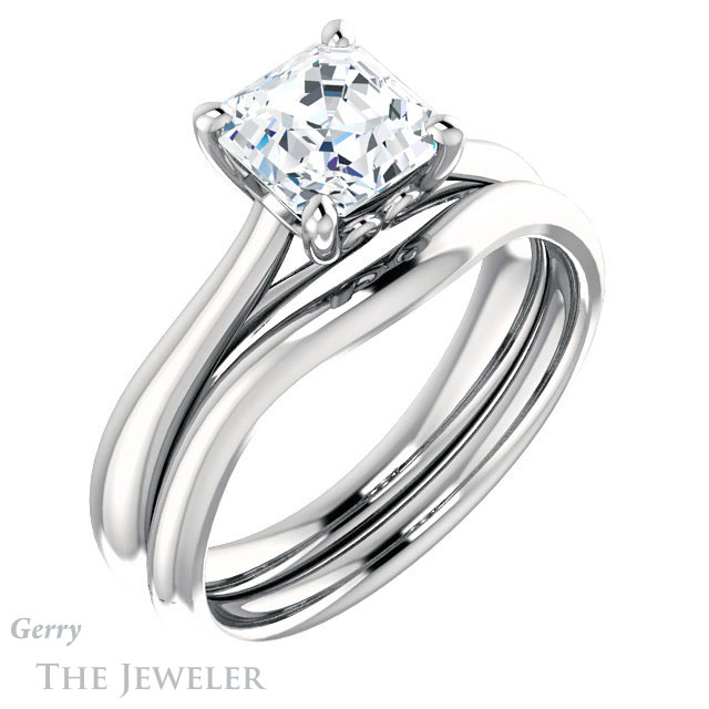 14k White Gold Asscher Cut Forever One Engagement Ring Setting #GTJ1042-asscher-fo-w 6 14k White Gold Asscher Cut Forever One Engagement Ring Setting #GTJ1042-asscher-fo-w