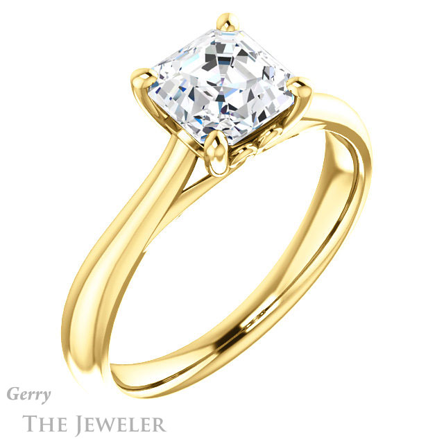 14k Yellow Gold Asscher Cut Forever One Engagement Ring Setting #GTJ1042-asscher-fo-y 4 14k Yellow Gold Asscher Cut Forever One Engagement Ring Setting #GTJ1042-asscher-fo-y