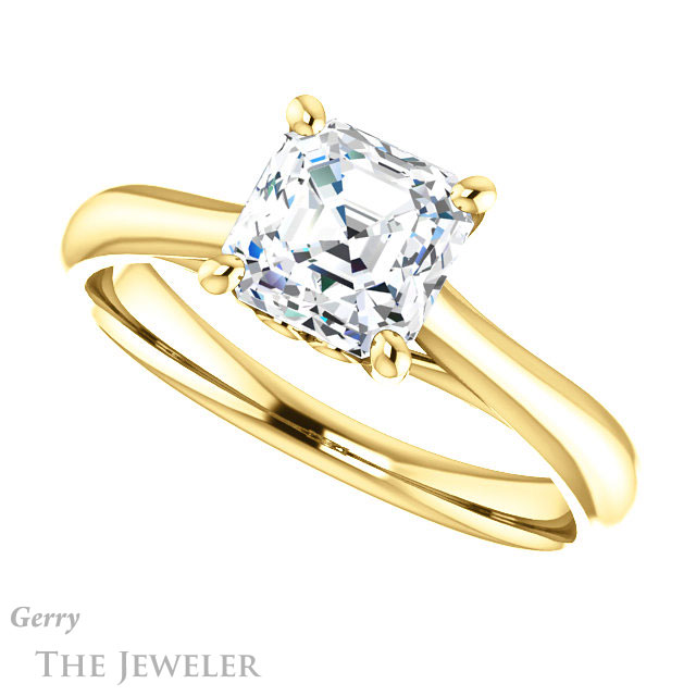 14k Yellow Gold Asscher Cut Forever One Engagement Ring Setting #GTJ1042-asscher-fo-y 5 14k Yellow Gold Asscher Cut Forever One Engagement Ring Setting #GTJ1042-asscher-fo-y