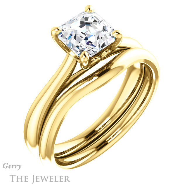 14k Yellow Gold Asscher Cut Forever One Engagement Ring Setting #GTJ1042-asscher-fo-y 6 14k Yellow Gold Asscher Cut Forever One Engagement Ring Setting #GTJ1042-asscher-fo-y