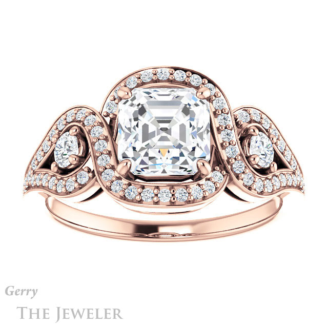 14k Rose Gold Asscher Cut Forever One Engagement Ring Setting #GTJ1044-asscher-fo-r