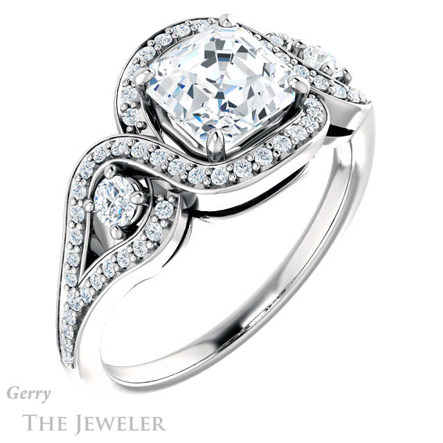 14k White Gold Asscher Cut Forever One Engagement Ring Setting #GTJ1044-asscher-fo-w