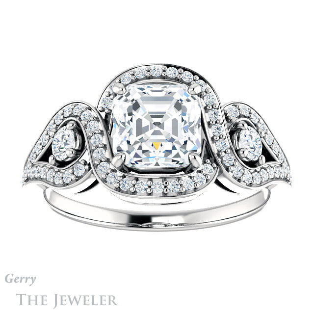14k White Gold Asscher Cut Forever One Engagement Ring Setting #GTJ1044-asscher-fo-w