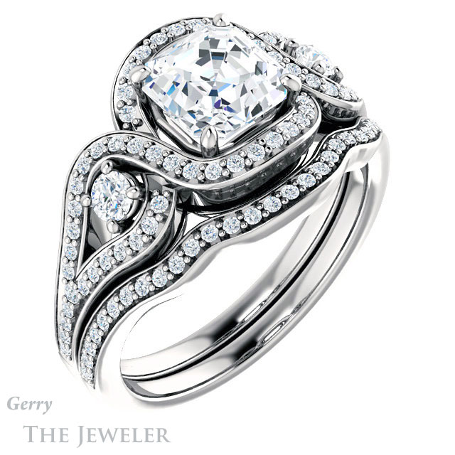 14k White Gold Asscher Cut Forever One Engagement Ring Setting #GTJ1044-asscher-fo-w
