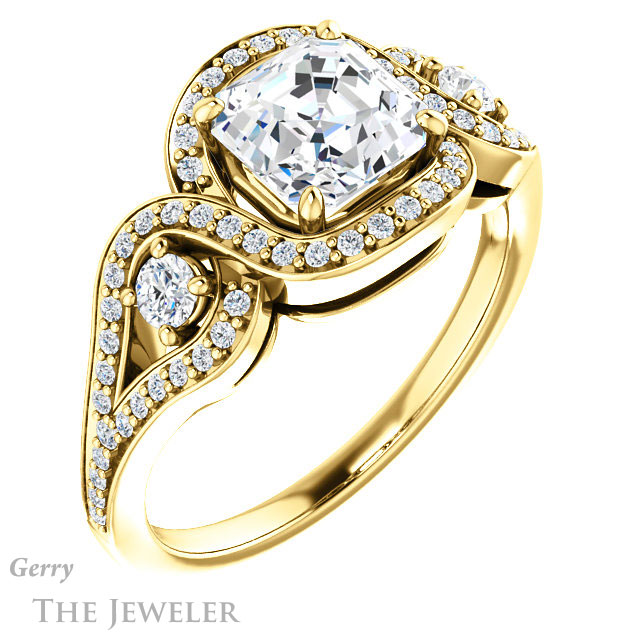 14k Yellow Gold Asscher Cut Forever One Engagement Ring Setting #GTJ1044-asscher-fo-y