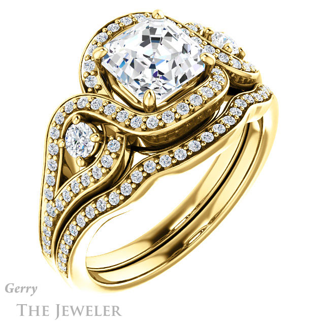 14k Yellow Gold Asscher Cut Forever One Engagement Ring Setting #GTJ1044-asscher-fo-y