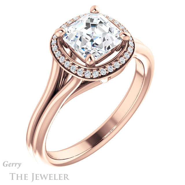 14k Rose Gold Asscher Cut Forever One Engagement Ring Setting #GTJ1045-asscher-fo-r 4 14k Rose Gold Asscher Cut Forever One Engagement Ring Setting #GTJ1045-asscher-fo-r