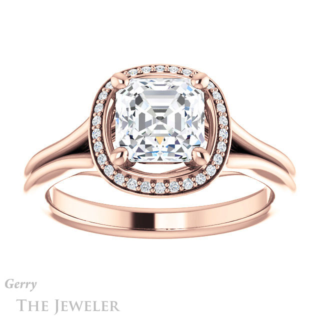14k Rose Gold Asscher Cut Forever One Engagement Ring Setting #GTJ1045-asscher-fo-r