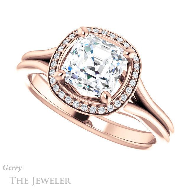14k Rose Gold Asscher Cut Forever One Engagement Ring Setting #GTJ1045-asscher-fo-r 5 14k Rose Gold Asscher Cut Forever One Engagement Ring Setting #GTJ1045-asscher-fo-r