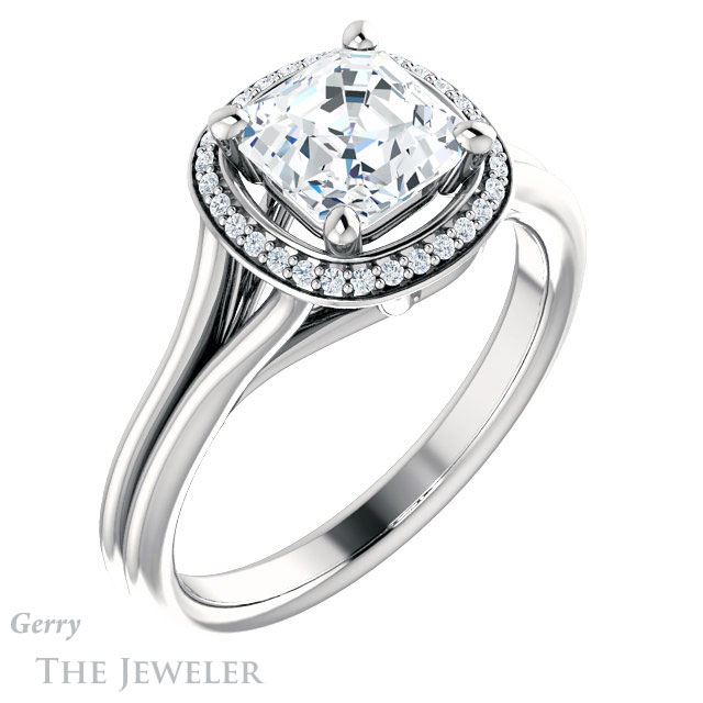 14k White Gold Asscher Cut Forever One Engagement Ring Setting #GTJ1045-asscher-fo-w 4 14k White Gold Asscher Cut Forever One Engagement Ring Setting #GTJ1045-asscher-fo-w