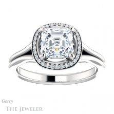 14k White Gold Asscher Cut Forever One Engagement Ring Setting #GTJ1045-asscher-fo-w 1 14k White Gold Asscher Cut Forever One Engagement Ring Setting #GTJ1045-asscher-fo-w
