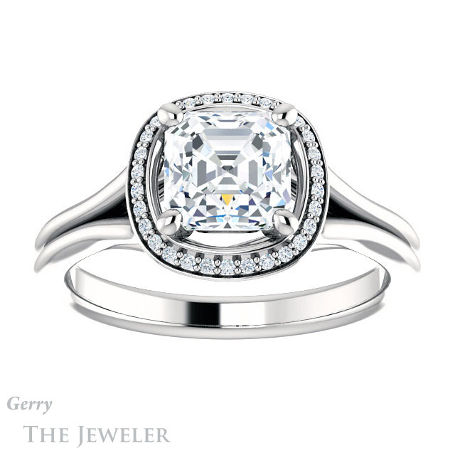 14k White Gold Asscher Cut Forever One Engagement Ring Setting #GTJ1045-asscher-fo-w 1 14k White Gold Asscher Cut Forever One Engagement Ring Setting #GTJ1045-asscher-fo-w