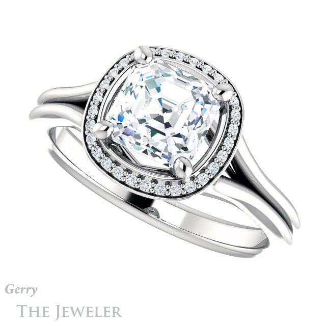 14k White Gold Asscher Cut Forever One Engagement Ring Setting #GTJ1045-asscher-fo-w 5 14k White Gold Asscher Cut Forever One Engagement Ring Setting #GTJ1045-asscher-fo-w