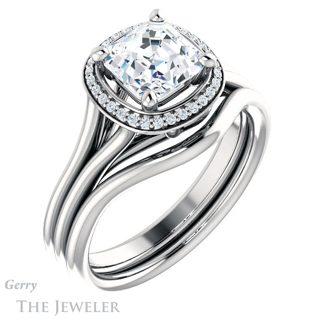 14k White Gold Asscher Cut Forever One Engagement Ring Setting #GTJ1045-asscher-fo-w 6 14k White Gold Asscher Cut Forever One Engagement Ring Setting #GTJ1045-asscher-fo-w