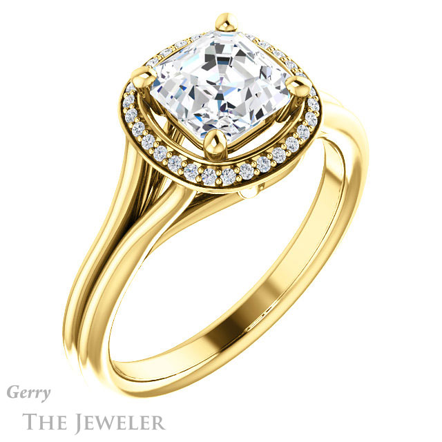 14k Yellow Gold Asscher Cut Forever One Engagement Ring Setting #GTJ1045-asscher-fo-y 4 14k Yellow Gold Asscher Cut Forever One Engagement Ring Setting #GTJ1045-asscher-fo-y