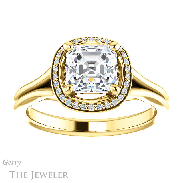 14k Yellow Gold Asscher Cut Forever One Engagement Ring Setting #GTJ1045-asscher-fo-y 1 14k Yellow Gold Asscher Cut Forever One Engagement Ring Setting #GTJ1045-asscher-fo-y