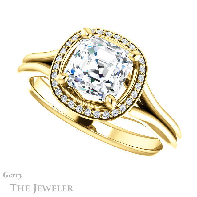 14k Yellow Gold Asscher Cut Forever One Engagement Ring Setting #GTJ1045-asscher-fo-y 5 14k Yellow Gold Asscher Cut Forever One Engagement Ring Setting #GTJ1045-asscher-fo-y
