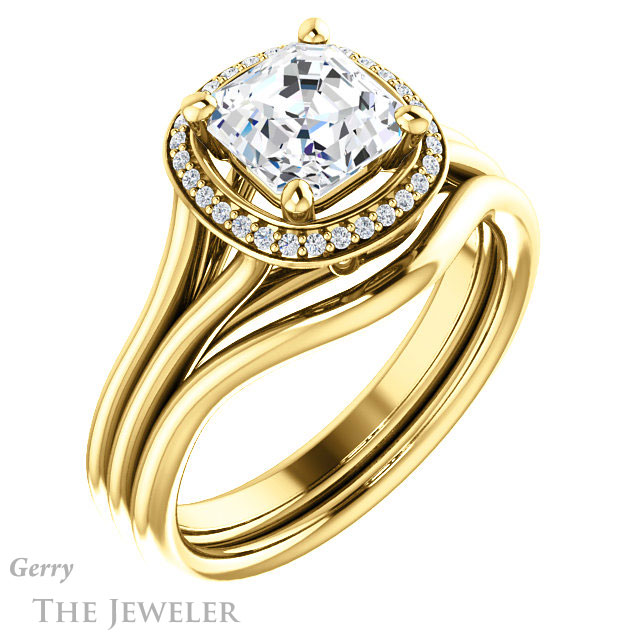 14k Yellow Gold Asscher Cut Forever One Engagement Ring Setting #GTJ1045-asscher-fo-y 6 14k Yellow Gold Asscher Cut Forever One Engagement Ring Setting #GTJ1045-asscher-fo-y