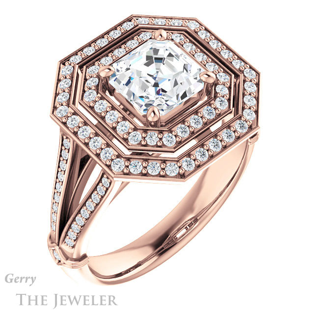 Asscher Cut Forever One Engagement Ring Setting #GTJ1047-asscher-fo-r | Gerry The Jeweler 14k Rose Gold Asscher Cut Forever One Engagement Ring Setting #GTJ1047-asscher-fo-r