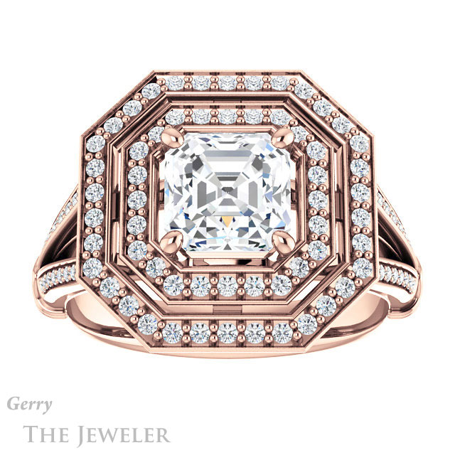 Asscher Cut Forever One Engagement Ring Setting #GTJ1047-asscher-fo-r | Gerry The Jeweler 14k Rose Gold Asscher Cut Forever One Engagement Ring Setting #GTJ1047-asscher-fo-r